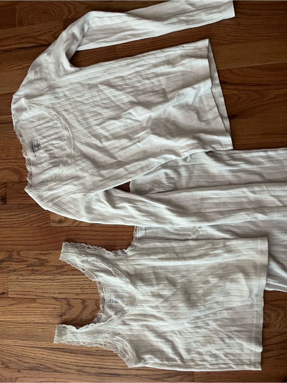 Brandy Melville White Ribbed Lace-Trim Tank and Long Sleeve Set